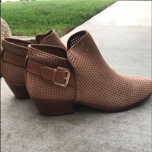Sam Edelman Camel/ Tan Perforated Suede Booties